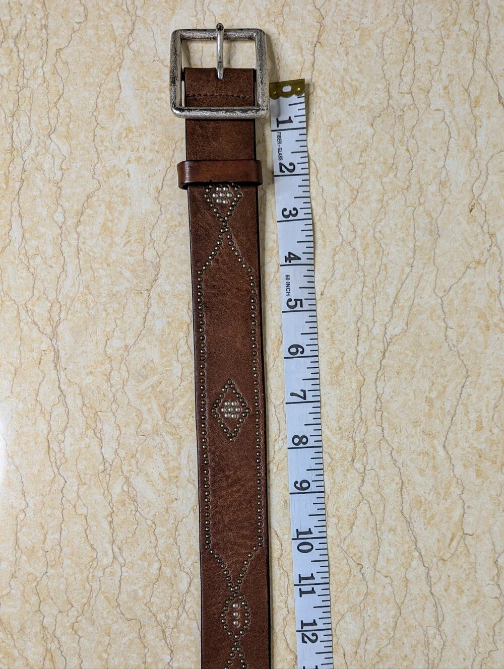 Vintage Express Italian Brown Leather Silver Studded Belt Women's Med
